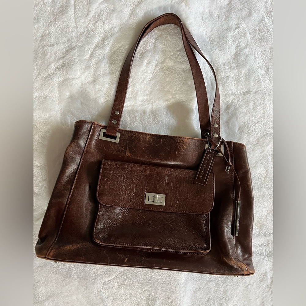 WILSONS LEATHER brown briefcase with shoulder strap and handles